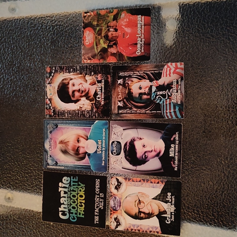 Charlie and the Chocolate Factory Trading Cards - Set of 7 - GUC
